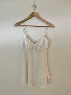 Y2K Victorias Secret Cream Satin & Chiffon Chemise Slip Shirt- Women Intimates